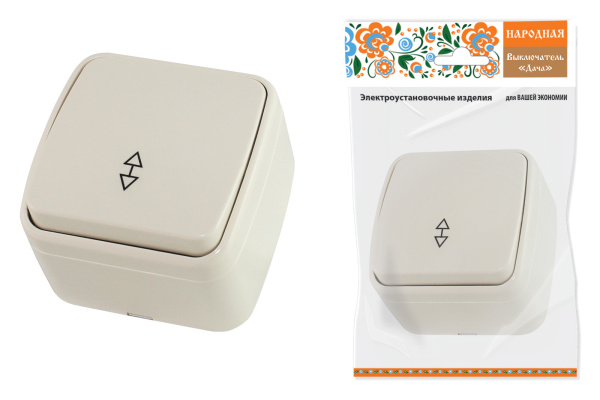 TDM Переключатель на 2 направления 1-кл. открытой установки IP20 10А, сл. кость "Дача" Народная SQ1824-0016