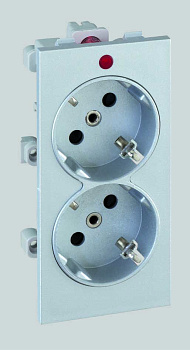 Simon Connect Алюминий Розетка двойная, 2к+з Schuko, 16А, 250В, Cima-модуль 52x108 мм S1-8