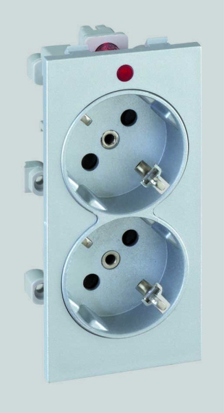 Simon Connect Алюминий Розетка двойная, 2к+з Schuko, 16А, 250В, Cima-модуль 52x108 мм S1-8