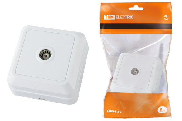 TDM Розетка TВ простая (0-2400 Гц, "мама") открытой установки, IP20 белая "Ладога" SQ1801-0025