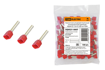 TDM Наконечник штыревой втулочный изолированный (двойной) НШвИ (2) 1,5х12 (100 шт) SQ0521-0007