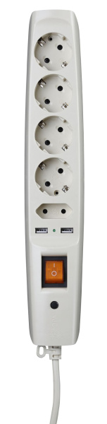 Купить ЭРА SFU-5es-2m-I Слоновая кость Сетевой фильтр надежная защита, с защитным шторками, с выключателем, 5гн+2USB, 2м,, 10А, шторки