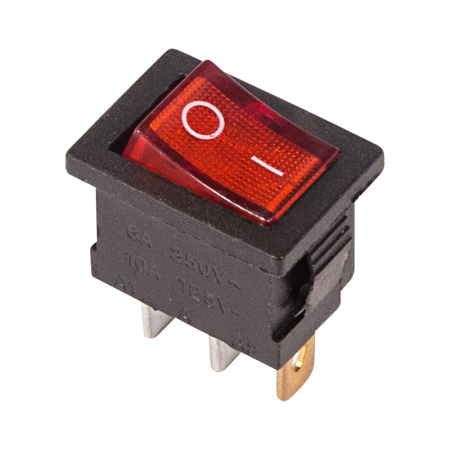 Выключатель клавишный 250V 6А (3с) ON-OFF красный с подсветкой Mini Rexant 36-2150