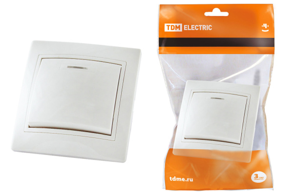TDM Выключатель 1 кл. с подсветкой 10А белый "Таймыр" SQ1814-0004