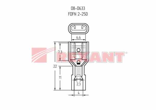 Купить Клемма плоская полностью изолированная гнездо - 6.6мм в нейлоне 1.5-2.5мм² (РПи-м(н) 2.5-(6.3)) синий Rexant 08-0633