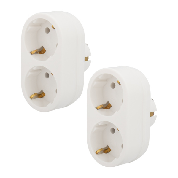 Набор двойников электрических 16 А с заземлением, белый (2Т2) (2 шт. в уп.) Rexant 11-1075-2