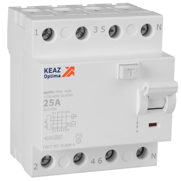 КЭАЗ OptiDin DM63-4225-AC-4,5-УХЛ4 (4P, 25, 30mA)