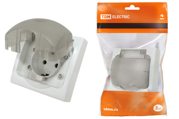 TDM Розетка 2П+З скрытой установки IP54 16А серая "Вуокса" SQ1803-0108