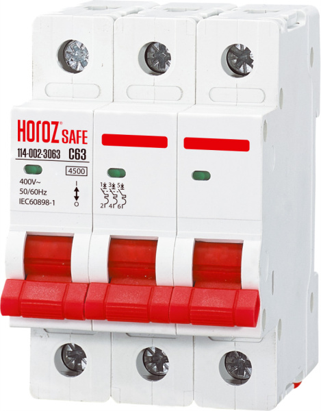 Horoz Electric 114-002-3063 3P 63A C 4.5kA 400V Миниатюрный Автоматический Выключатель SAFE (MCB 3P C63) HRZ00002645