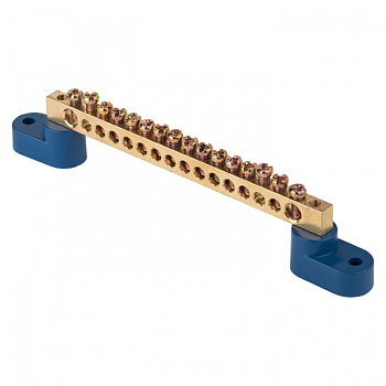 EKF PROxima Шина "0" N (8х12мм) 16 отверстий латунь 2 синих угловых изолятора