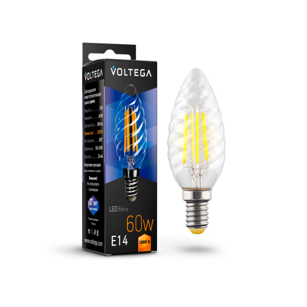 Voltega VG10-CC1E14warm6W-F Свеча витая Е14 2800К 6W 7027