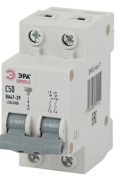 ЭРА SIMPLE-mod-17 SIMPLE Автоматический выключатель 2P 50А (C) 4,5кА ВА 47-29