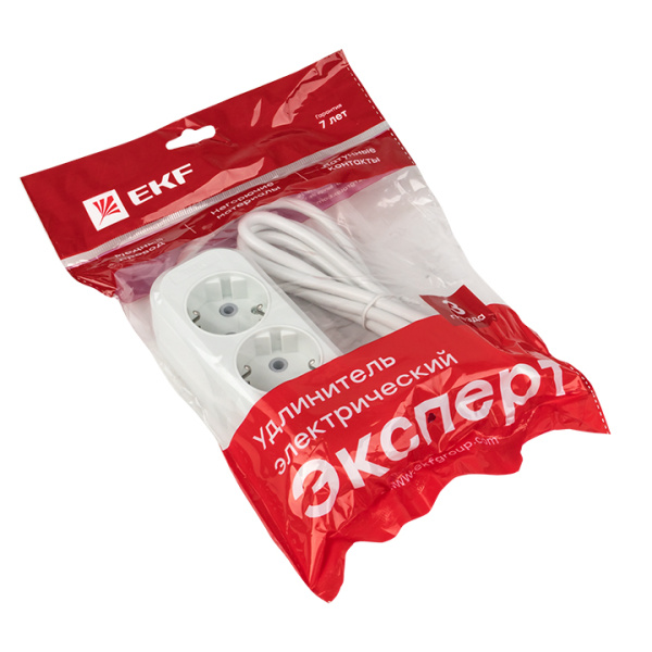 Купить EKF PROxima Удлинитель "Эксперт" 3 гнезда 2 метра 16А/3,5кВт с заземлением ПВС 3х1