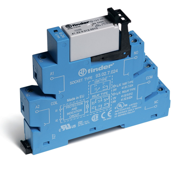 Finder Интерфейсный модуль (сборка 41.52.9.110.0010 + 93.02.8.230), электромеханическое реле; 2CO 8A; контакты AgNi; питание 230-240В AC; категория за 385282300060