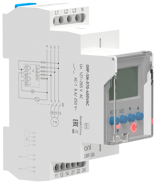 ONI Реле фаз ORF-SN 3ф. 2 конт. 70-400В AC с контр. нейтр.