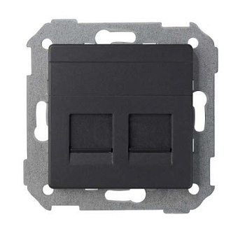 Simon S82 Concept Черный матовый Розетка прямая для передачи данных со шторками на 2 разъема RJ45 8200006-098