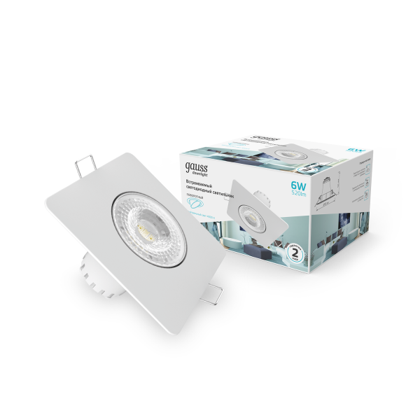 Купить Gauss Светильник Downlight квадрат 6W 520lm 4000K 100-265V IP20 монтаж Ø65 90*56мм белый LED 948411206
