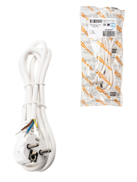 TDM Шнур сетевой с вилкой ПВС 3x0,75мм2 5м с/з белый SQ1305-0077