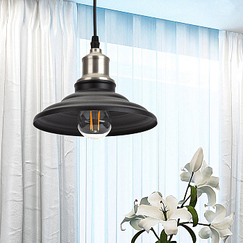 ЭРА PL4 BK/BN Шагрень Черный/Темный никель Подвес металлический, E27, max 60W, d203 мм