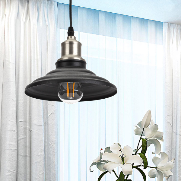 ЭРА PL4 BK/BN Шагрень Черный/Темный никель Подвес металлический, E27, max 60W, d203 мм