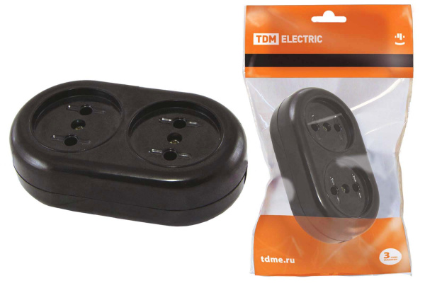 TDM Розеточная колодка 2 гнезда 2П 16А макс. 250B "Ретро" (карболит) SQ1806-0103