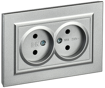 IEK BRITE Алюминий Розетка 2-я без з/к/ш 10А в сборе РС12-2-БрА