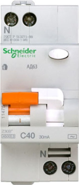 Купить SE Домовой АД63 Дифференциальный автоматический выключатель 1P+N 40А 30мА 11475