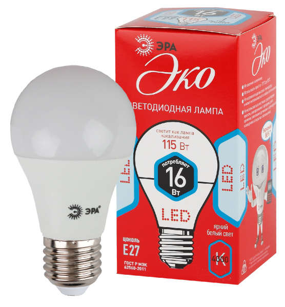 ЭРА ECO LED A60-16W-840-E27 Лампа (диод, груша, 16Вт, нейтр, E27)
