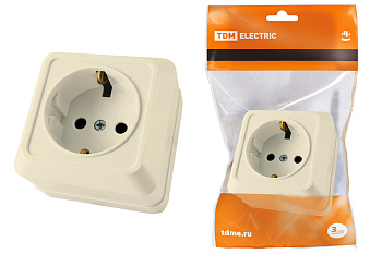 TDM Розетка 2П+З открытой установки IP20 16А, сл. кость "Ладога" SQ1801-0016