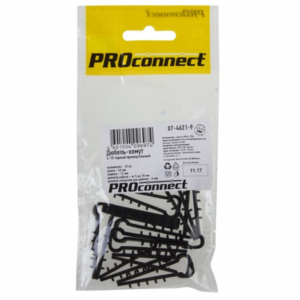 PROconnect Дюбель-хомут 5-10, черный, прямоугольный, 10 шт. 07-4621-9 PROconnect Дюбель-хомут 5-10, черный, прямоугольный, 10 шт. 07-4621-9