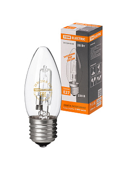 TDM Лампа галогенная  "Свеча" прозрачная 28 Вт-230 В-Е27 SQ0341-0095