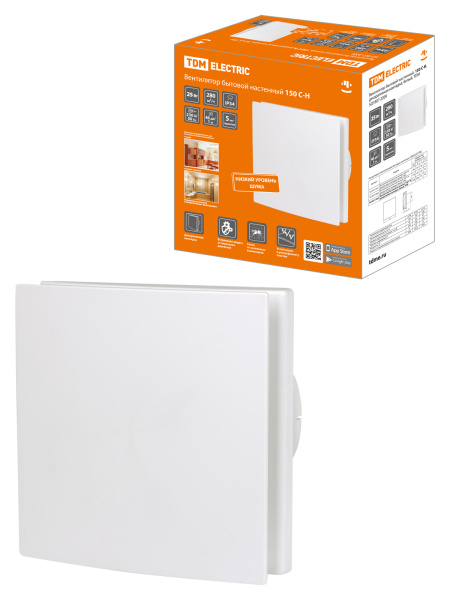 TDM Вентилятор бытовой настенный, 150 С-Н, декоративная накладка, белый, SQ1807-2009