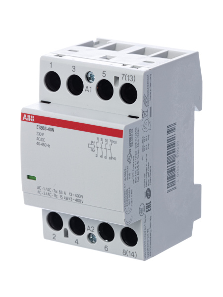 ABB Контактор ESB63-40N-06 модульный (63А АС-1, 4НО), катушка 230В AC/DC 1SAE351111R0640