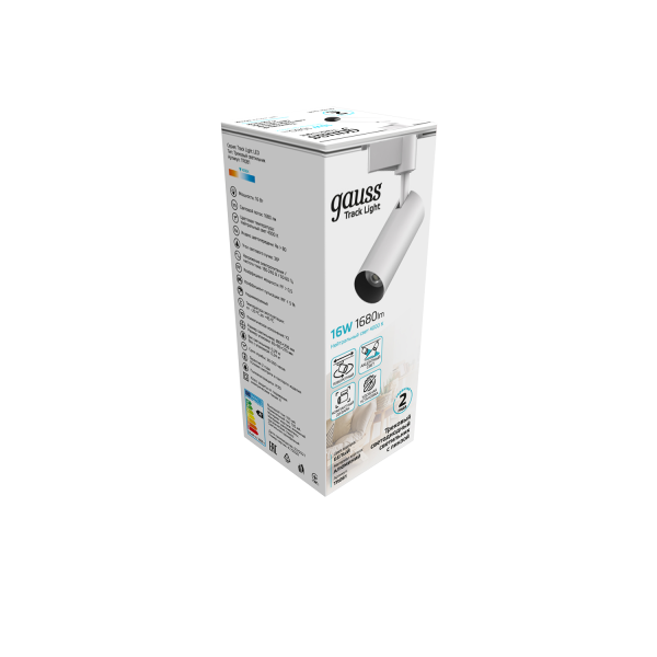 Купить Gauss Светильник трековый цилиндр 16W 1680lm 4000K 180-220V IP20 65*206мм белый линза 36º LED TR081