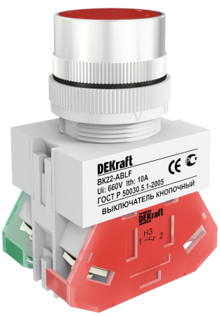 DEKraft Выключатель кноп. ABLF D22 КРАСНЫЙ 220В ВK-22 25014DEK