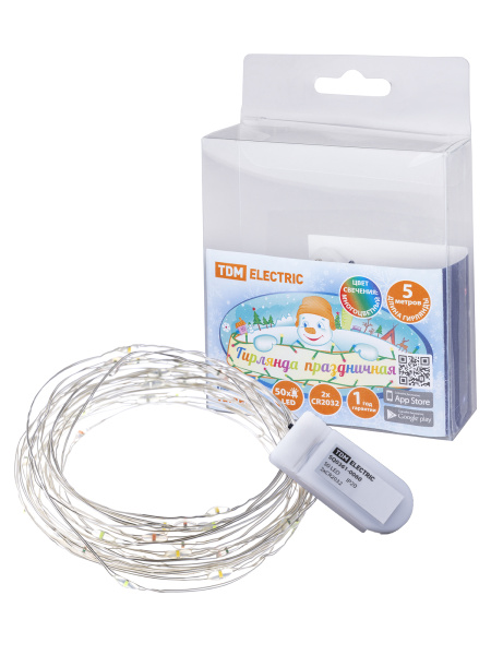 TDM Гирлянда светодиодная "Роса50" 50LED, 5м, многоцветная, 2хCR2032 , SQ0361-0060