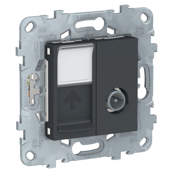 SE Unica New Антрацит Розетка TV одиночная + комп. RJ45 кат.6 UTP, 1 модуль NU547054