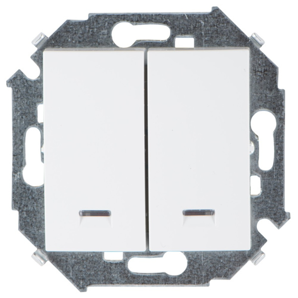 Simon 15 Белый Выключатель 2-клавишный с подсветкой, 16А, 250В, винт.зажим 1591392-030