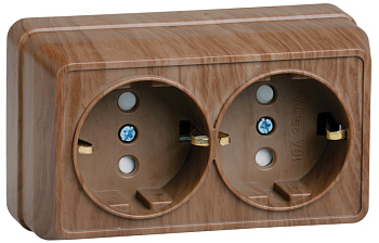 IEK OKTAVA РСш22-3-ОД Розетка 2местн. с з/к с защ.штор. 16А откр.уст. (дуб)