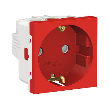 SE Unica Modular Красная Розетка с/з со шторками, винт. зажим, 16А, 250В, 2 модуля NU303703