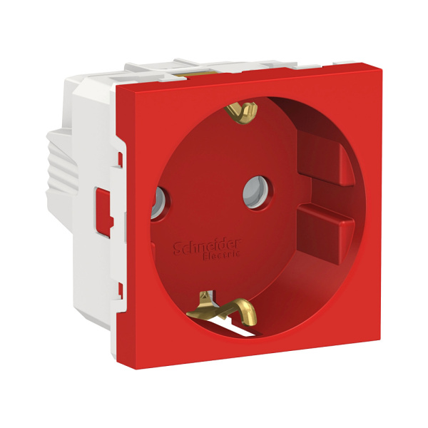 SE Unica Modular Красная Розетка с/з со шторками, винт. зажим, 16А, 250В, 2 модуля NU303703