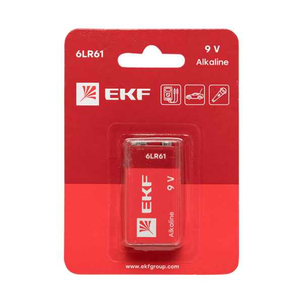EKF PROxima Алкалиновая батарейка типа 9V(6LR61) блистер 1шт. 9V-BL1 EKF PROxima Алкалиновая батарейка типа 9V(6LR61) блистер 1шт. 9V-BL1