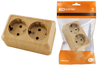 TDM Розетка двойная 2П+3 открытой установки IP20 16А 250В (керамика) сосна "Ладога" SQ1801-0413