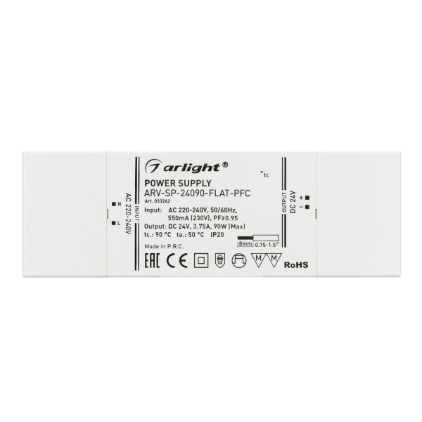 Купить Arlight Блок питания ARV-SP-24090-FLAT-PFC (24V, 3.75A, 90W) (IP20 Пластик, 5 лет) 033262