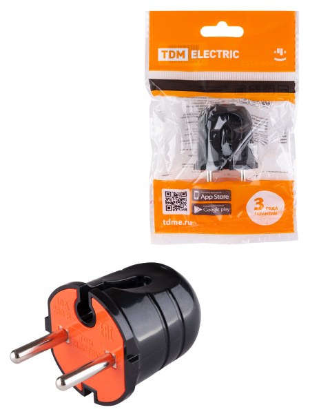 TDM Вилка б/з черная с красной вставкой 10А 250В SQ1806-0210