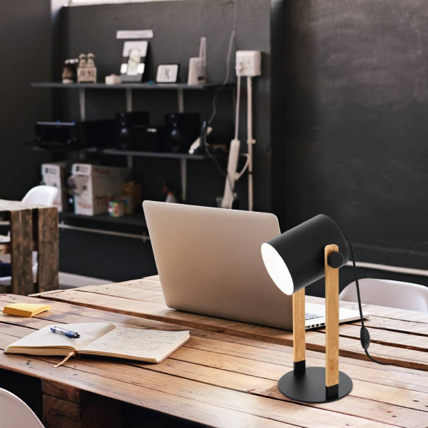 Купить Eglo 43047 Настольная лампа HORNWOOD, 1х28W (E27), L210, B180, H420, основа 180, сталь, черный, кремовый