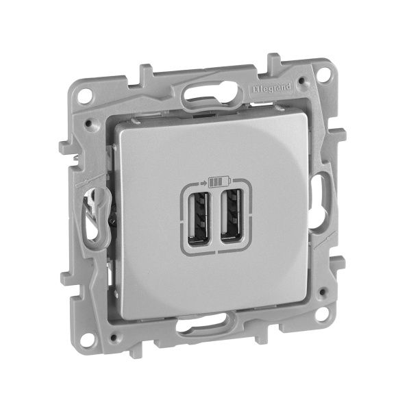 Legrand Etika Алюминий Розетка USB 2-ая 240В/5В 2400мА 672494