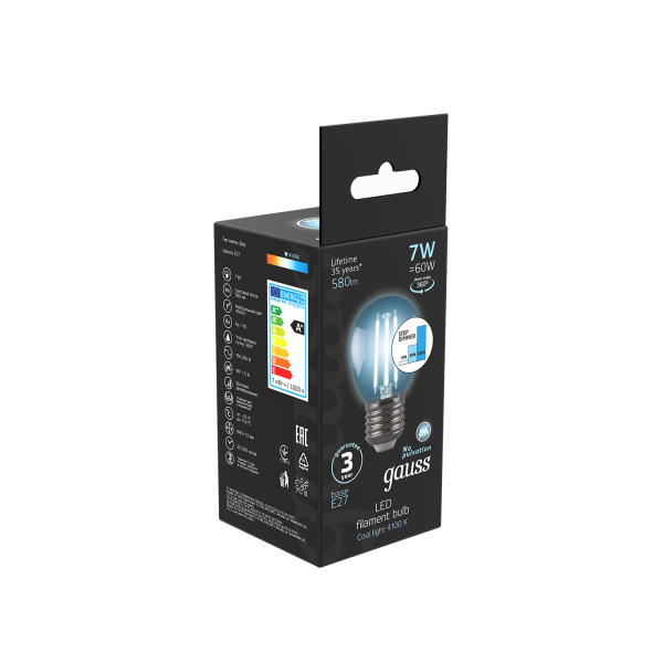 Купить Gauss Лампа Filament Шар 7W 580lm 4100К Е27 шаг. диммирование LED 105802207-S