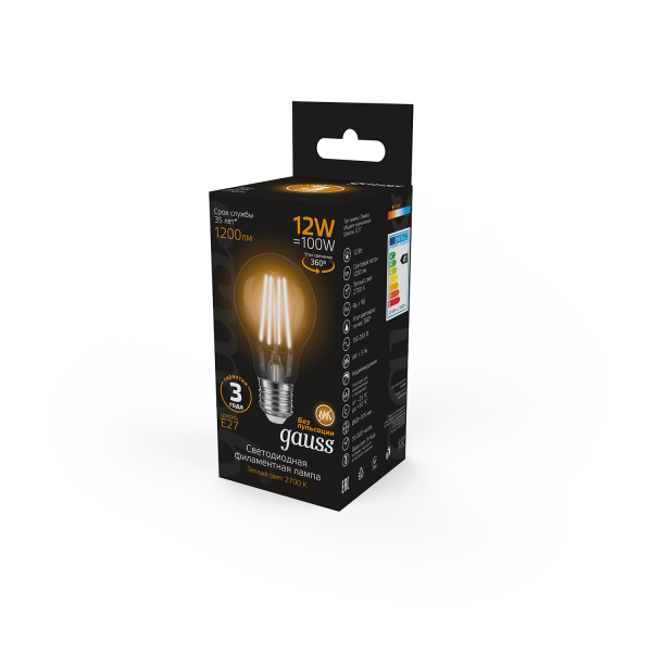 Купить Gauss Лампа Filament А60 12W 1200lm 2700К Е27 LED 102902112