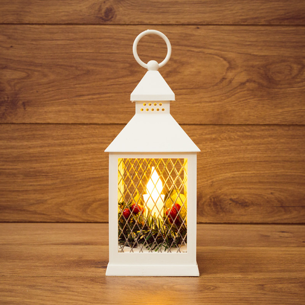 NEON-NIGHT Декоративный фонарь со свечкой, белый корпус, размер 10.5х10.5х24 см, цвет ТЕПЛЫЙ БЕЛЫЙ 513-042